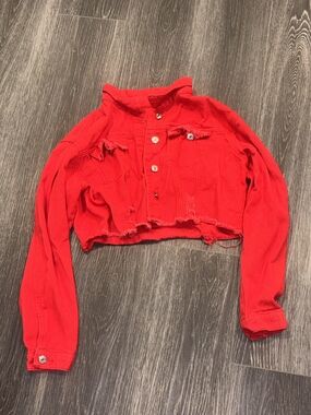 SHEIN Bright Red Women's Top with Raw Edge Detail
